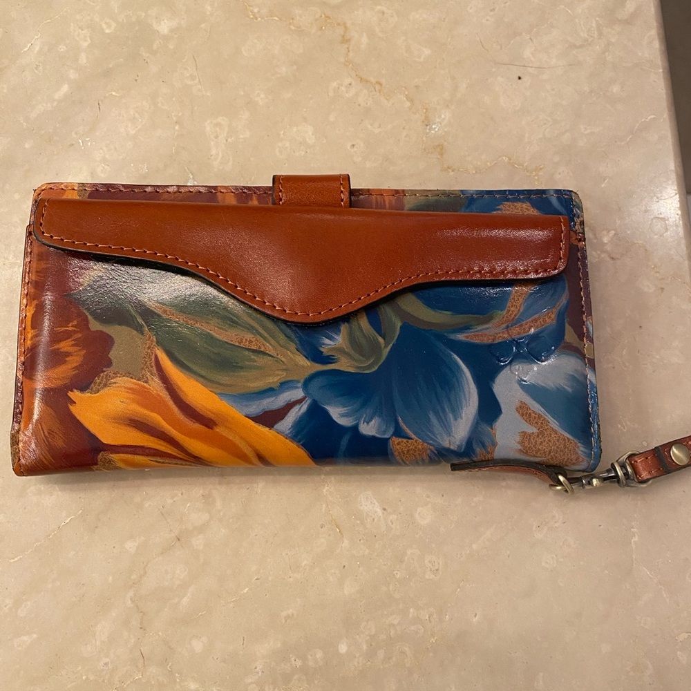 Patricia Nash Brown and Blue Wallet with Floral Design